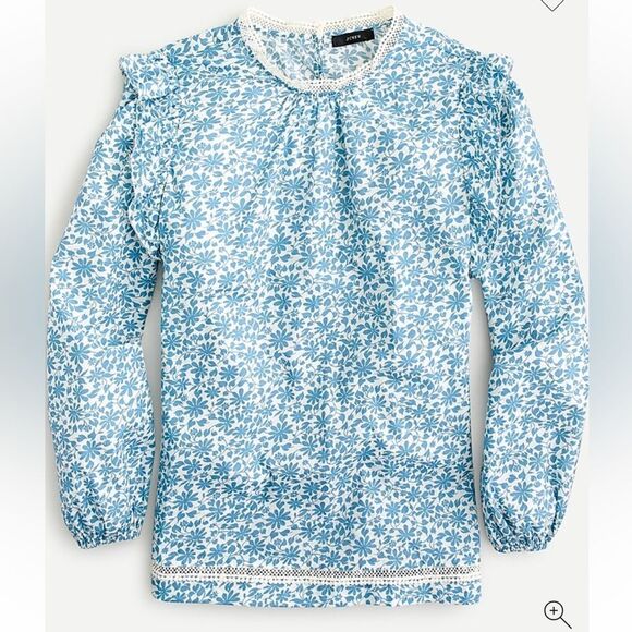 J. Crew Flutter Sleeve Shirt in Shadow Floral Blue Women's Top Size XS - Picture 4 of 4